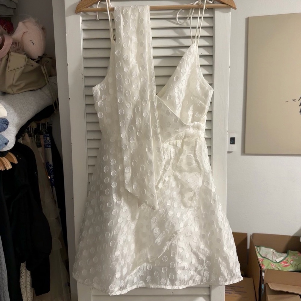 Keepsake White Textured Wrap Mini Dress | Ivory | S